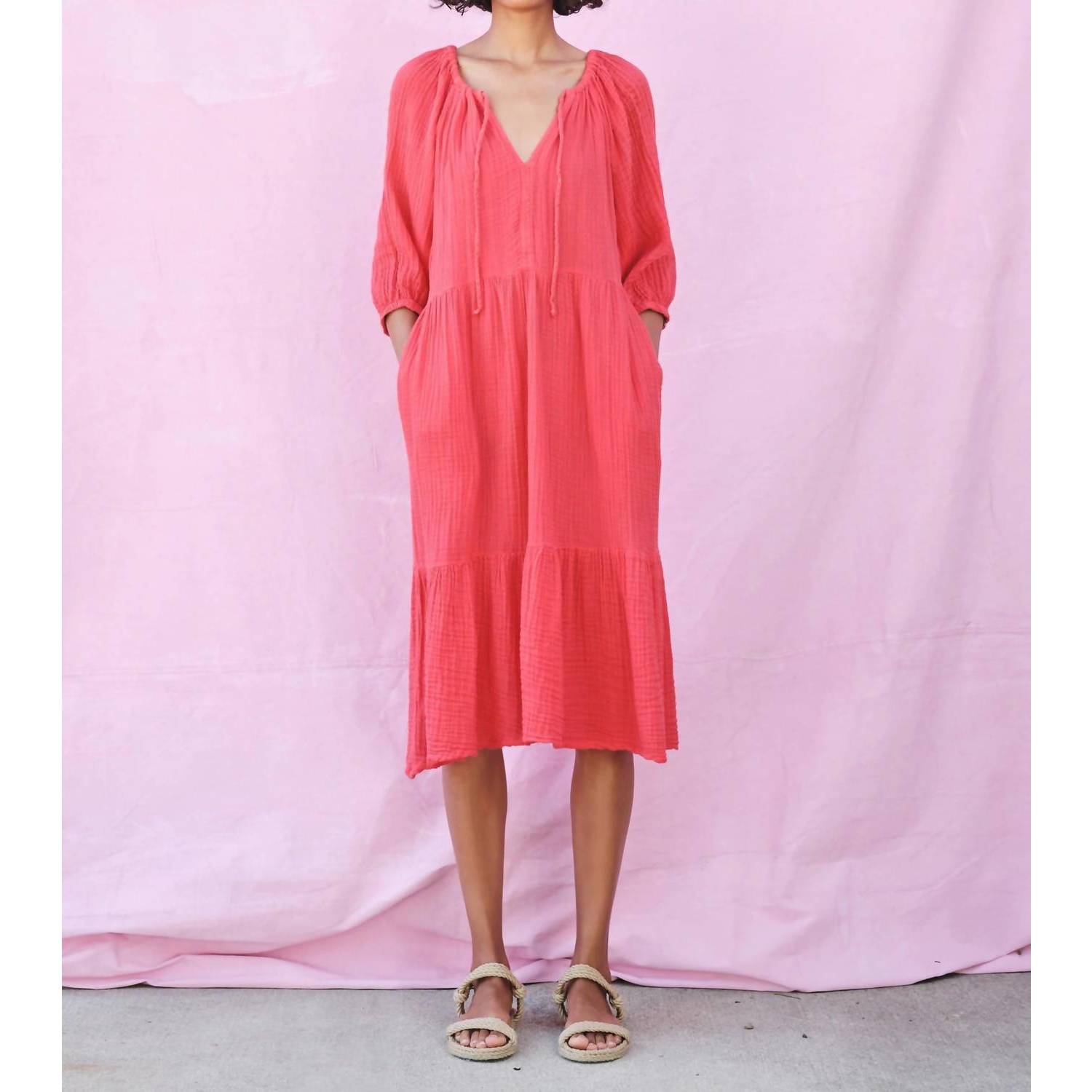 New Sundry Midi Tiered Dress In Poppy
